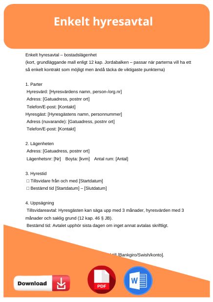mall enkelt hyresavtal