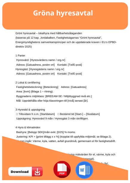 mall gröna hyresavtal