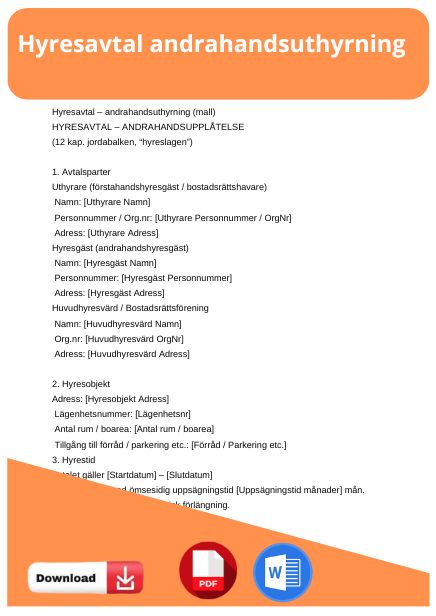 mall hyresavtal andrahandsuthyrning