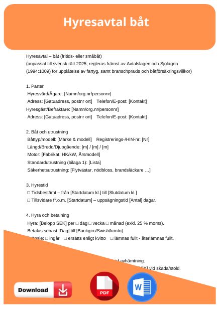 mall hyresavtal båt
