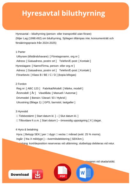mall hyresavtal biluthyrning