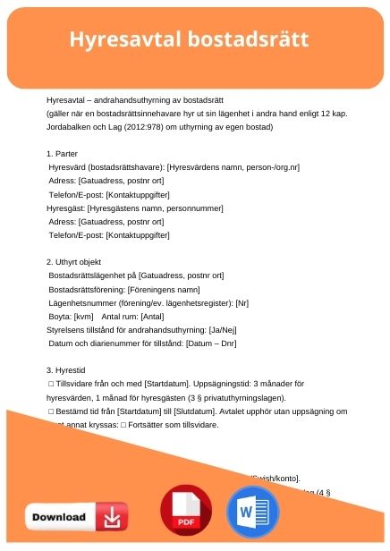 mall hyresavtal bostadsrätt