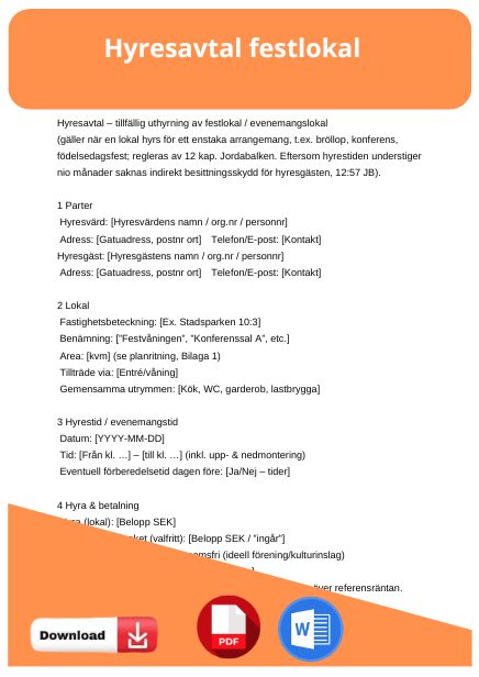 mall hyresavtal festlokal