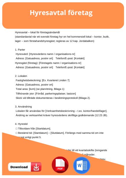 mall hyresavtal företag