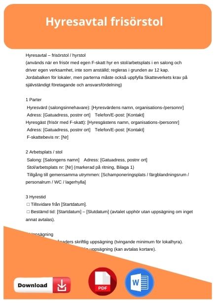 mall hyresavtal frisörstol