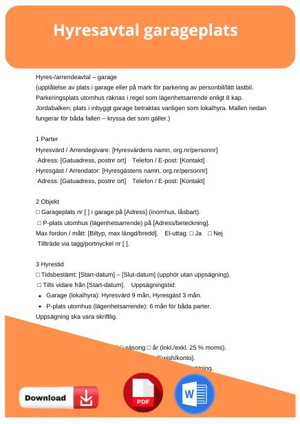 mall hyresavtal garageplats