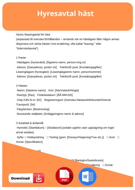 mall hyresavtal häst