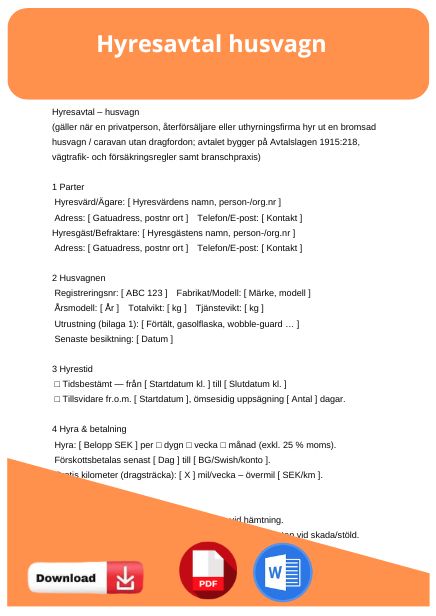 mall hyresavtal husvagn