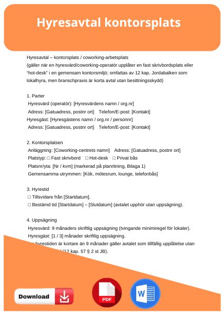 mall hyresavtal kontorsplats