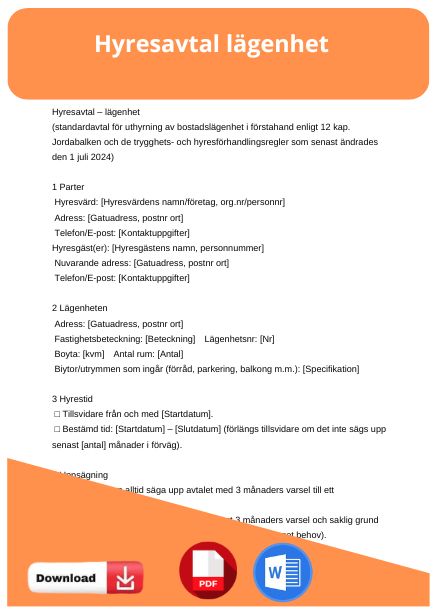 mall hyresavtal lägenhet