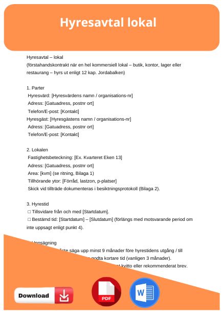 mall hyresavtal lokal