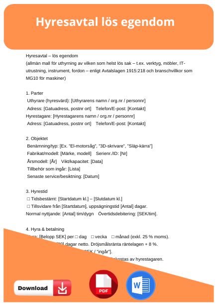 mall hyresavtal lös egendom