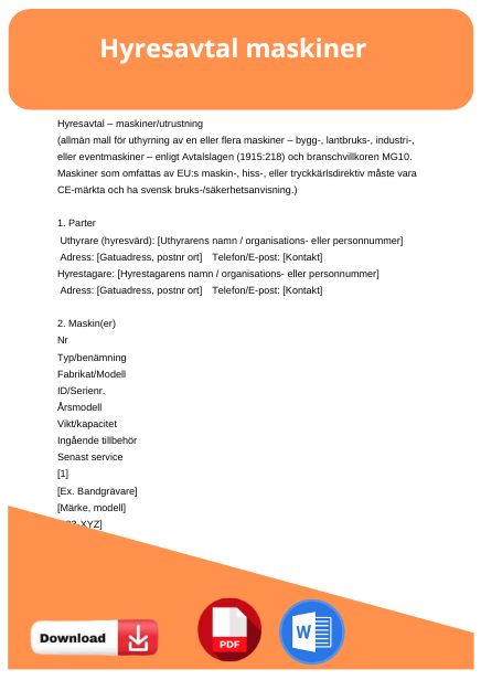 mall hyresavtal maskiner