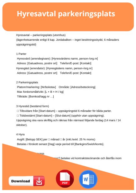 mall hyresavtal parkeringsplats