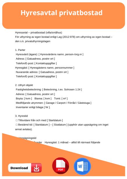 mall hyresavtal privatbostad