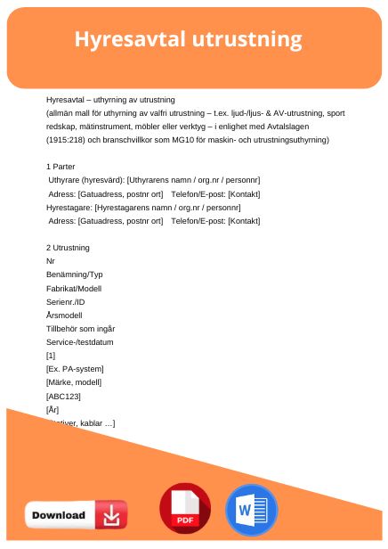 mall hyresavtal utrustning