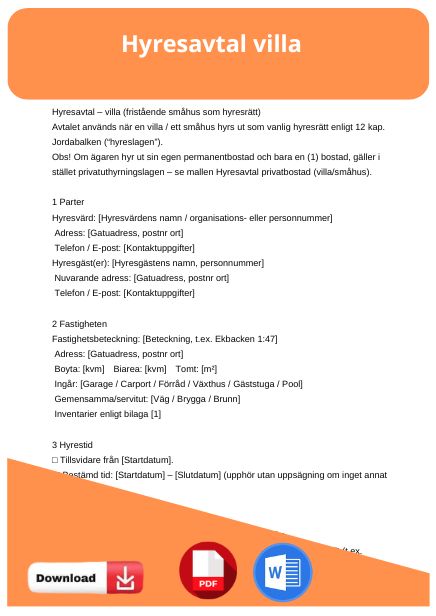 mall hyresavtal villa