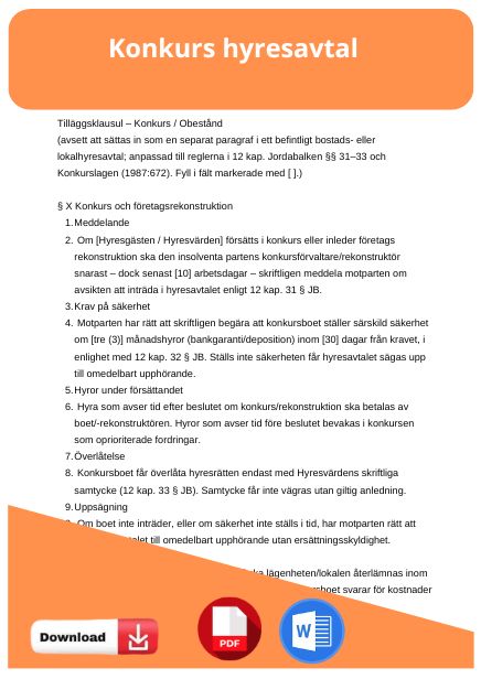 mall konkurs hyresavtal